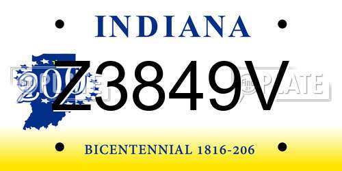 Z3849V Indiana License Plate