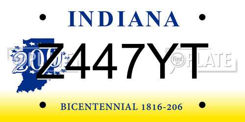 Z447YT Indiana License Plate