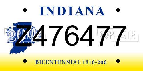 Z476477 Indiana License Plate