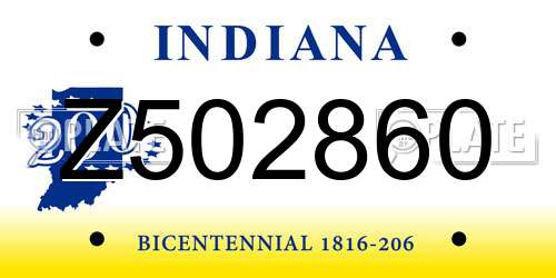 Z502860 Indiana License Plate