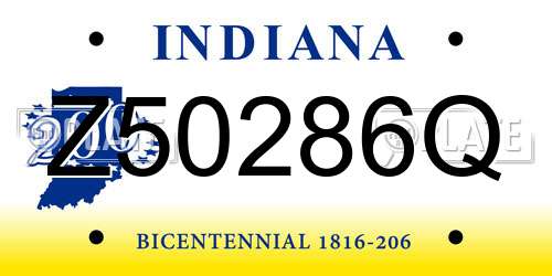 Z50286Q Indiana License Plate