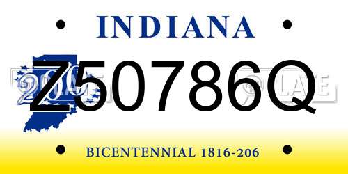 Z50786Q Indiana License Plate