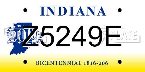Z5249E Indiana License Plate