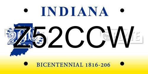 Z52CCW Indiana License Plate