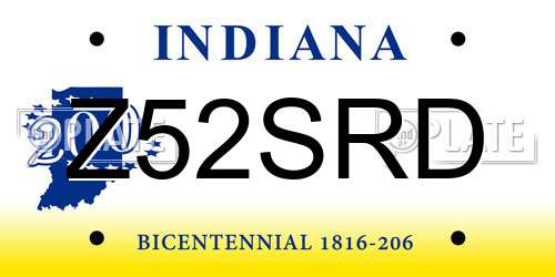 Z52SRD Indiana License Plate
