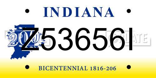 Z53656I Indiana License Plate
