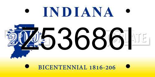 Z53686I Indiana License Plate