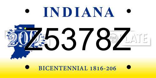 Z5378Z Indiana License Plate
