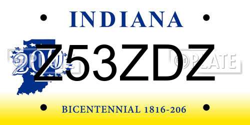 Z53ZDZ Indiana License Plate