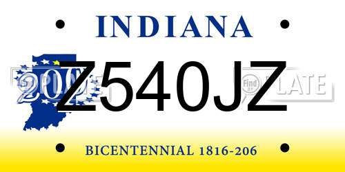 Z540JZ Indiana License Plate