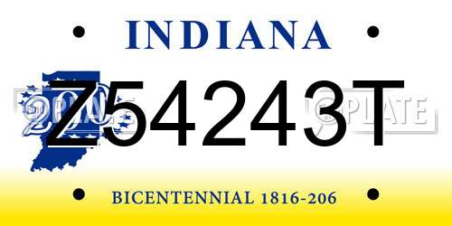 Z54243T Indiana License Plate