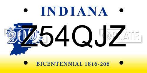 Z54QJZ Indiana License Plate
