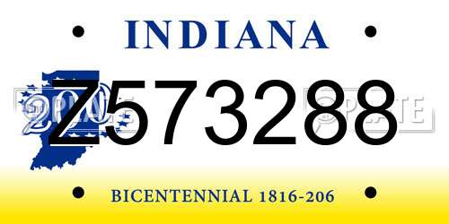 Z573288 Indiana License Plate