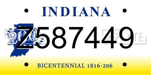 Z587449 Indiana License Plate
