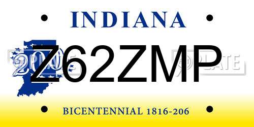 Z62ZMP Indiana License Plate