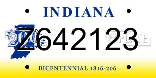 Z642123 Indiana License Plate
