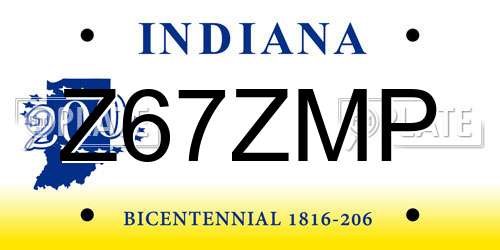 Z67ZMP Indiana License Plate