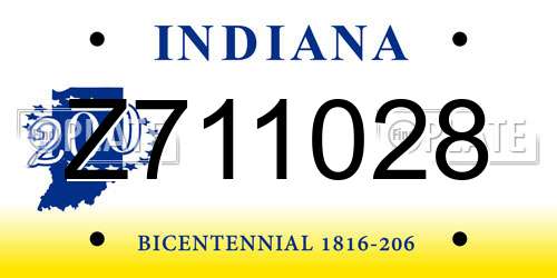 Z711028 Indiana License Plate