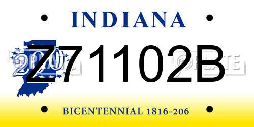 Z71102B Indiana License Plate