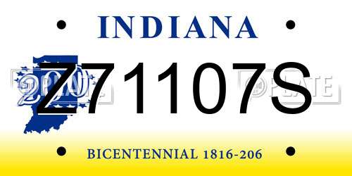 Z71107S Indiana License Plate