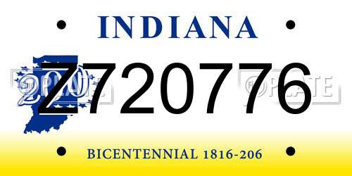 Z720776 Indiana License Plate