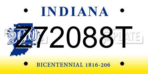 Z72088T Indiana License Plate