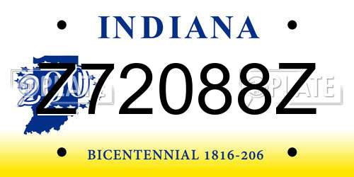 Z72088Z Indiana License Plate