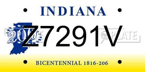 Z7291V Indiana License Plate