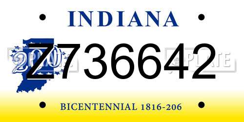 Z736642 Indiana License Plate