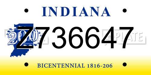 Z736647 Indiana License Plate