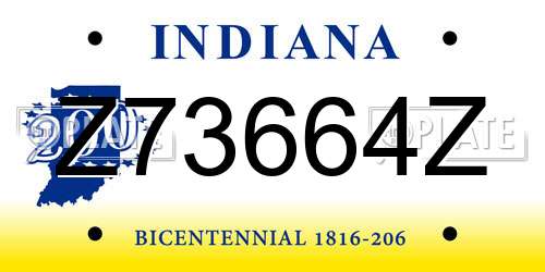 Z73664Z Indiana License Plate