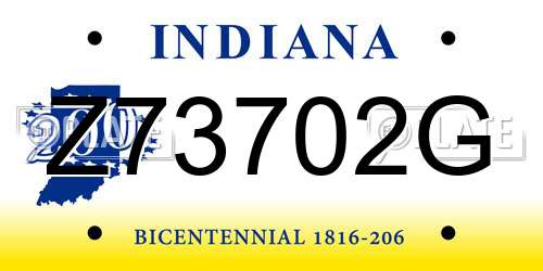 Z73702G Indiana License Plate