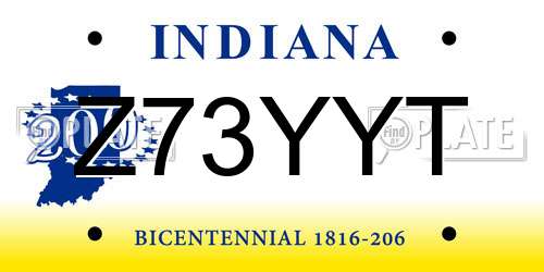 Z73YYT Indiana License Plate