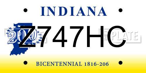Z747HC Indiana License Plate