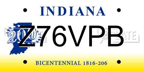 Z76VPB Indiana License Plate