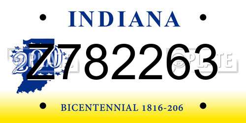 Z782263 Indiana License Plate
