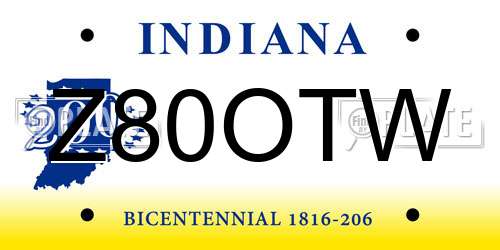 Z80OTW Indiana License Plate