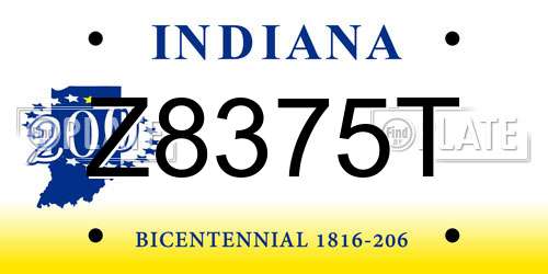 Z8375T Indiana License Plate