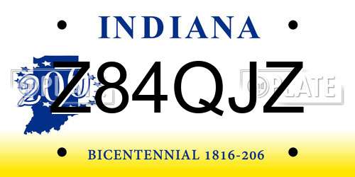 Z84QJZ Indiana License Plate