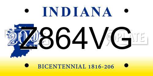Z864VG Indiana License Plate
