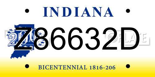 Z86632D Indiana License Plate
