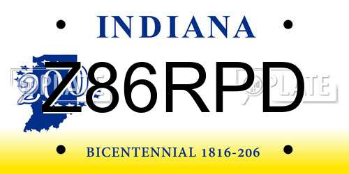 Z86RPD Indiana License Plate