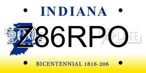 Z86RPO Indiana License Plate