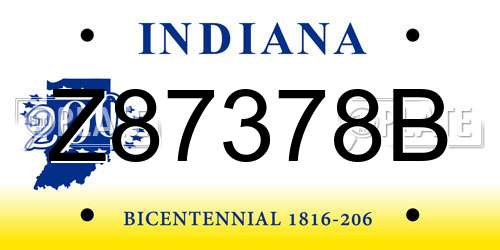 Z87378B Indiana License Plate