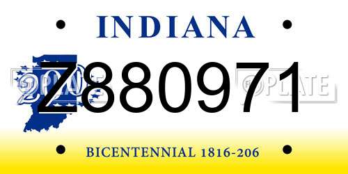 Z880971 Indiana License Plate