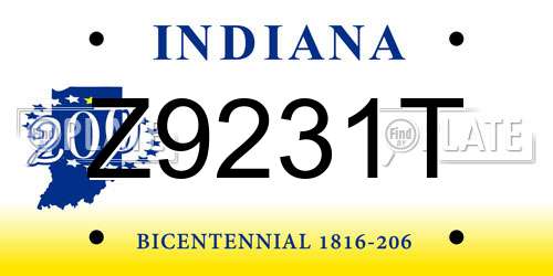 Z9231T Indiana License Plate