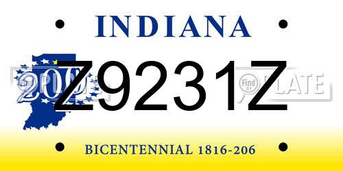 Z9231Z Indiana License Plate