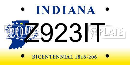 Z923IT Indiana License Plate