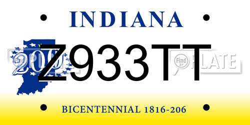 Z933TT Indiana License Plate