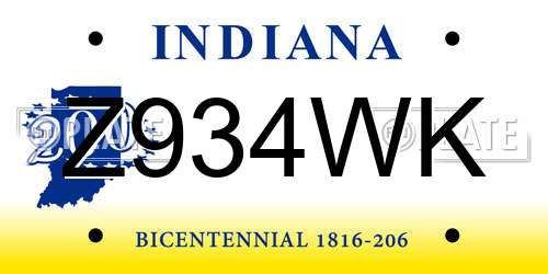 Z934WK Indiana License Plate